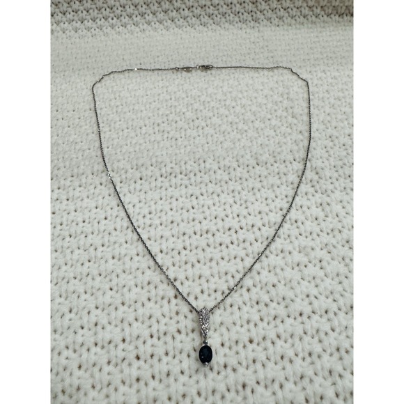 Gabriel & Co. Jewelry - Gabriel & Co. 14K White Gold Blue Sapphire Diamond Pendant Necklace 16"